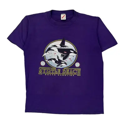 Single Stitch Myrtle Beach Jerzees Graphic T-Shirt - Large Purple Cotton Blend
