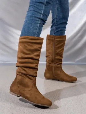 Women's Fashionable Solid Color Zipper Design Boots, Casual Comfortable Boots for Daily Wear, Lightweight Flat Boots for Fall...