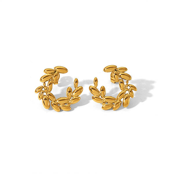 Fashionable New Chinese Style Wheat Stainless Steel Stud Earrings for Women