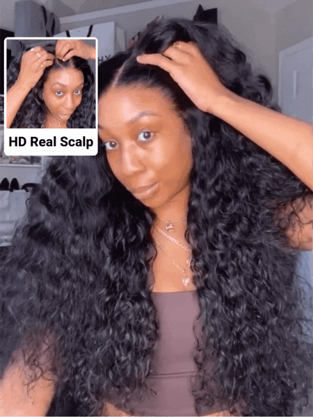 Nadula 13x4 HD Real Scalpé©?Water Wave Lace Frontal Wig Skin-melt HD Lace Human Hair Wigs with Invisi Drawstring