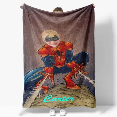 Strong Red Black Hero Cobweb Custom Photo Blanket - Lofaris