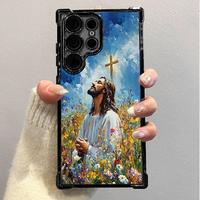 Jesus Clear Protective Four Comers Air Cushion Anti-drop CellPhone Case Clear BracketPhone Case For SAMSUNG GALAXY S22 S23 S2...