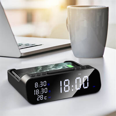 Three-in-one Wireless Charger Alarm Clock Fast Charging Mobile Phone Usb Charger Temperature Tester Charging Station
