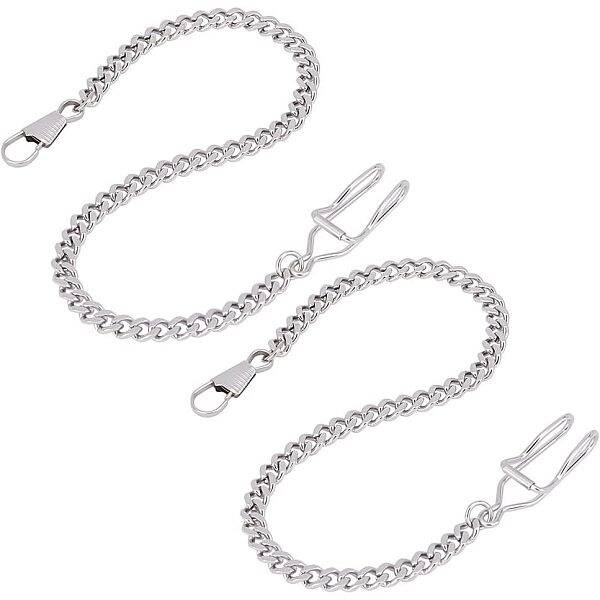2Pcs Stainless Steel Clip Pocket Watch Chain