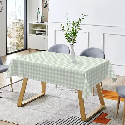 Fresh Light Green Plaid Dining Rectangle Tablecloth - Aperturee