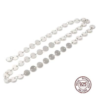 Anti-Tarnish Rhodium Plated 925 Sterling Silver Flat Round Link Chains