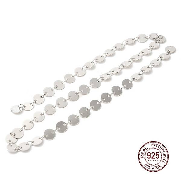 Anti-Tarnish Rhodium Plated 925 Sterling Silver Flat Round Link Chains