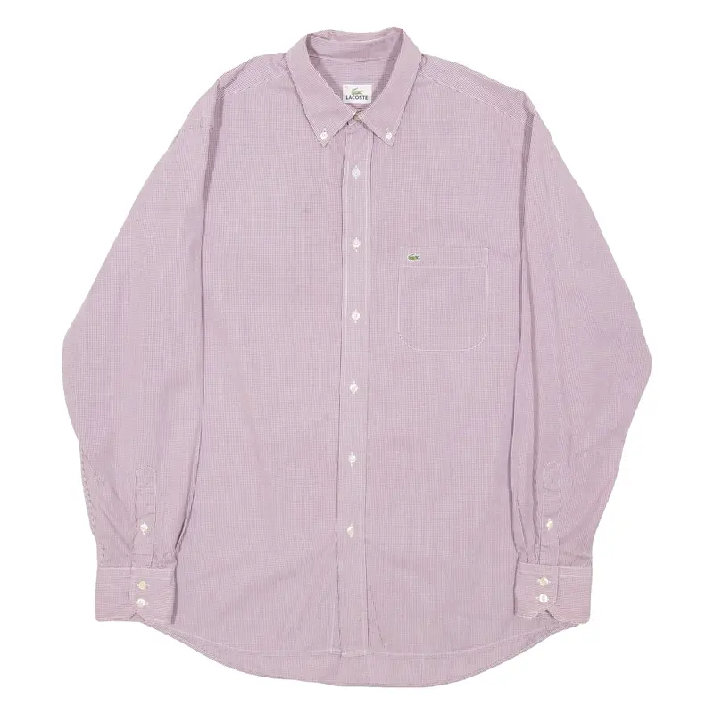 LACOSTE Mens Shirt Purple Gingham Long Sleeve XL