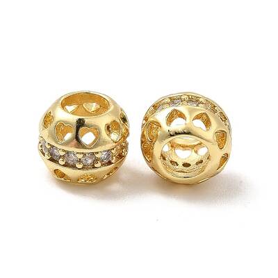 Hollow Brass Micro Pave Clear Cubic Zirconia European Style Beads