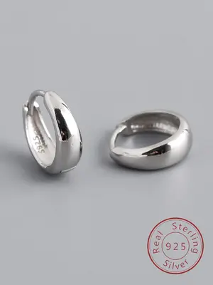 925 Sterling Silver Minimalist Wide Band Hoop Earrings, Fashionable Earrings for Women & Girls, Trendy All-match & Exquisite ...