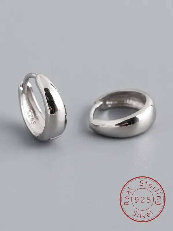 925 Sterling Silver Minimalist Wide Band Hoop Earrings, Fashionable Earrings for Women & Girls, Trendy All-match & Exquisite ...
