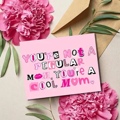 You're Not Regular Mom You're Cool Mom Greeting Card with Envelope, 1 Count Letter Pattern Birthday Card, Gift for Mom, Mom B...
