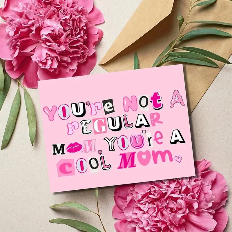 You're Not Regular Mom You're Cool Mom Greeting Card with Envelope, 1 Count Letter Pattern Birthday Card, Gift for Mom, Mom B...
