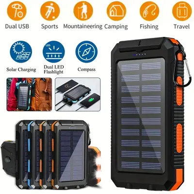 [Best Gift|Solar Power] 10000mAh Large Capacity Portable Charger | 1pc Solar Power Bank Dual 5V USB Ports Output with LED Fla...