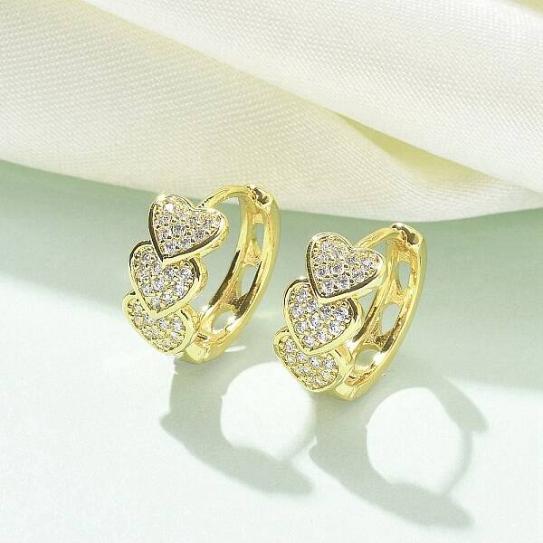 Brass Micro Pave Clear Cubic Zirconia Hoop Earrings