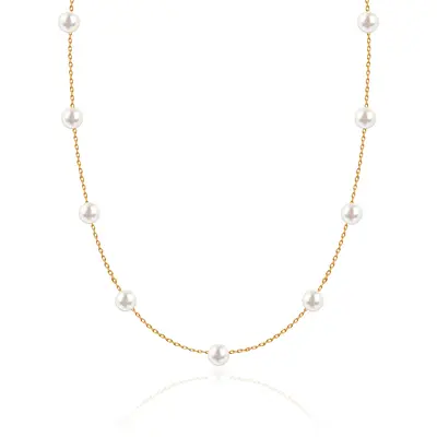 Perlvoya Genuine Pearl Dewdrop Necklace, Water Proof Jewelry, 5-6mm AAA Grade Freshwater Pearl, 18k Gold PVD Coating Stainles...