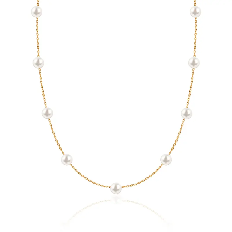 Perlvoya Genuine Pearl Dewdrop Necklace, Water Proof Jewelry, 5-6mm AAA Grade Freshwater Pearl, 18k Gold PVD Coating Stainles...