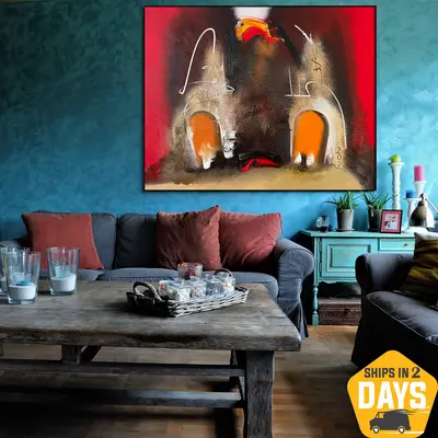 Abstract Oil Painting Colorful Wall Hanging Artwork Textured Acrylic Wall Art for Bedroom | SECRET CAVE 35.4"x43.3"