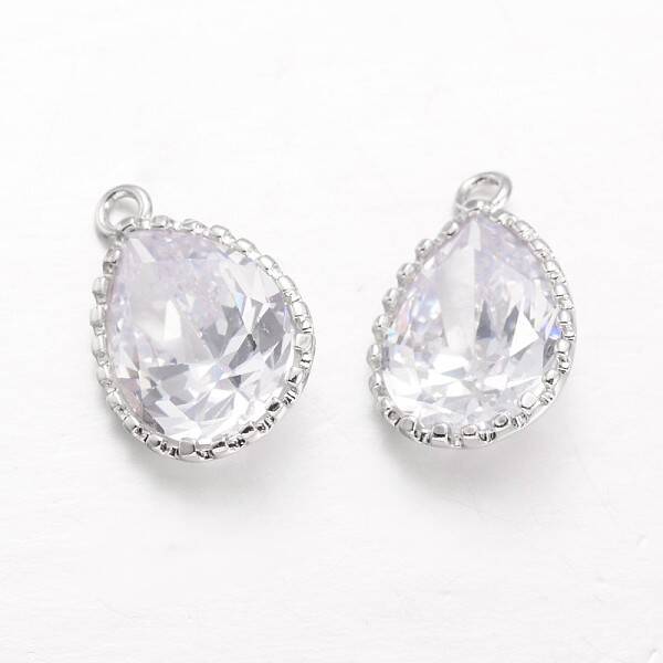 Teardrop Brass Cubic Zirconia Pendants