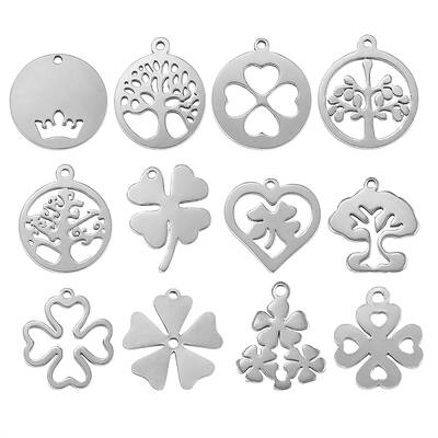 12Pcs 12 Style 304 Stainless Steel Charms