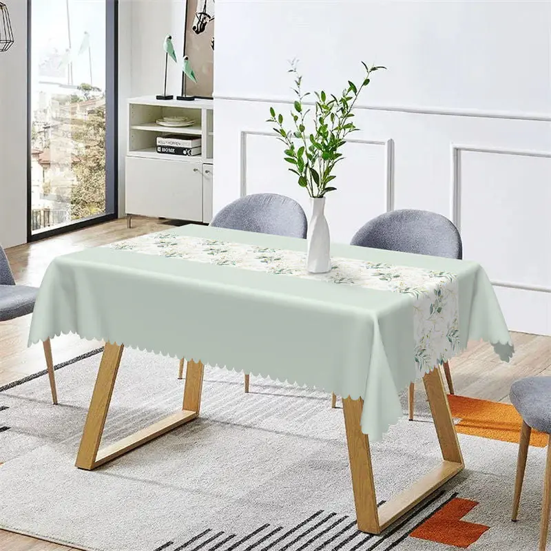 Light Green Elegant Spring Leaves Dining Tablecloth - Aperturee