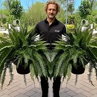 4 Large Boston Fern Green Plants, 34-ih Artificial Faux Greenery for Outdoor Use, Suitable for Home Office, Garden Porch Barn...