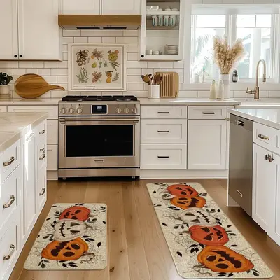 Kitchen Mat, 2 Counts/set Pumpkin Pattern Kitchen Rug, Non-slip Floor Mat, Halloween Decor Carpet for Home Living Room Bedro...