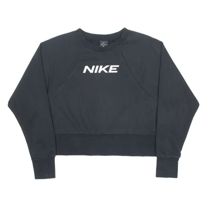 NIKE Cropped Dri-Fit Womens Sweatshirt Black Crew Neck M
