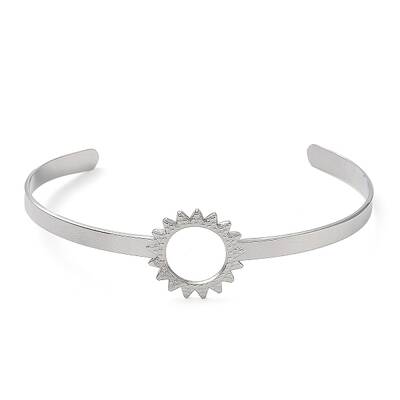 Non-Tarnish 304 Stainless Steel Hollow Sunflower Cuff Bangle for Women