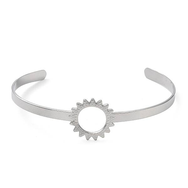 Non-Tarnish 304 Stainless Steel Hollow Sunflower Cuff Bangle for Women