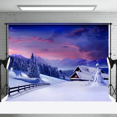Aperturee Charming Winter Wonderlands Cabin Scene Backdrop - Aperturee