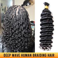 YGwigs Deep Wave Bulk Human Hair For Braiding Natural Black 100g/Bundle, High-Grade, Fuller, Fluffy, Consistent Thickness, Go...