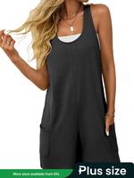 【Plus Size】 Women's Solid Color Romper without Inner Top, Casual Sleeveless Romper for Summer, Women's Overall for Daily ...