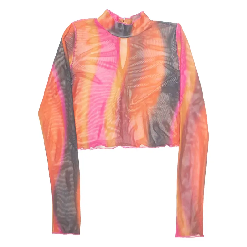 MOTEL Sheer Womens Printed Top Red Long Sleeve Crazy Pattern XS