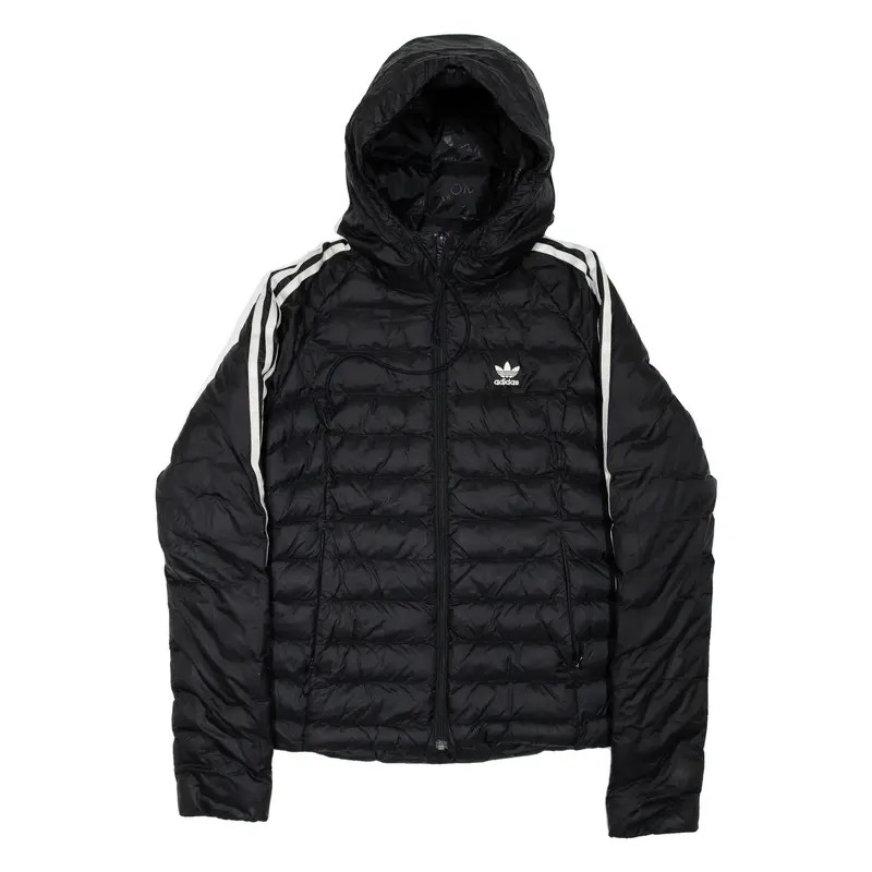 ADIDAS Womens Puffer Jacket Black Nylon Hooded UK 8