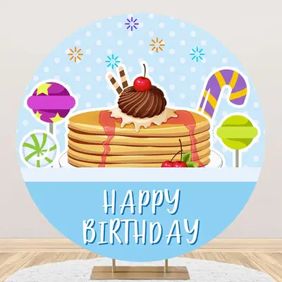 Blue Dots Candyland Cake Round Birthday Backdrop