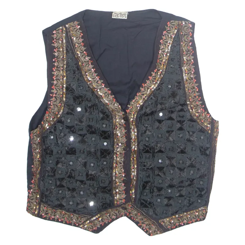 CACHET Mens Waistcoat Black Viscose Crazy Pattern M