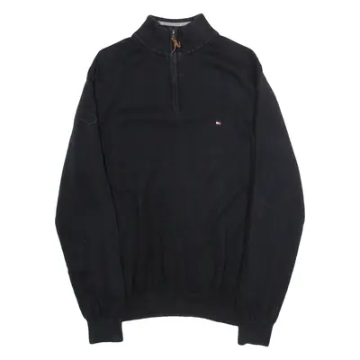 TOMMY HILFIGER Mens Jumper Black 1/4 Zip Tight Knit L