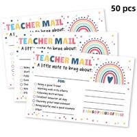 Rainbow Pattern Teacher Mail Card, 50pcs/pack Teacher Encouragement Card, Positive Behavior Encouragement Note for Students, ...
