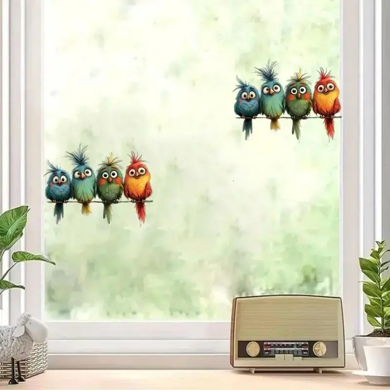 Cartoon Bird Pattern Window Sticker, 4 Counts/set Cute Bird Pattern Vinyl Sticker, Removable Window Decal, Home Decor for Liv...