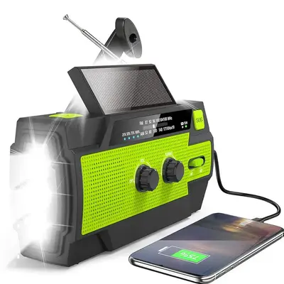 Emergency Crank Radio, 4000mAh Solar Hand Crank Radio, Portable AM/FM Weather Radio with Flashlight & Motion Sensor Reading L...