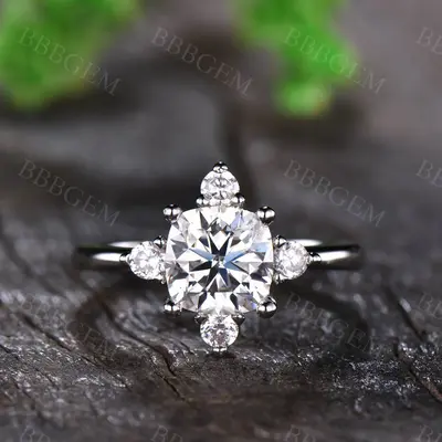 1.25CT Cushion Cut Moissanite Engagement Ring Plain White Gold Band