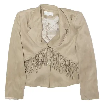 HISTOIRE DE PLAIRE Fringed Western Womens Jacket Beige Faux Suede UK 10