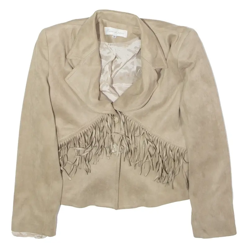 HISTOIRE DE PLAIRE Fringed Western Womens Jacket Beige Faux Suede UK 10