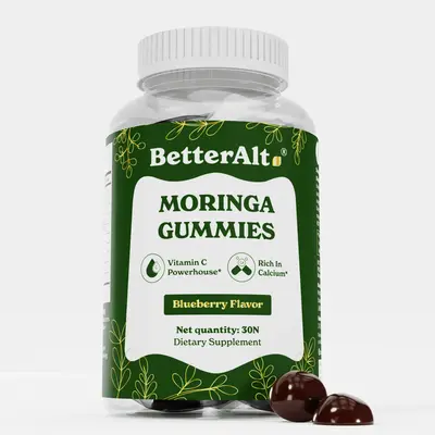 BetterAlt Pure Moringa Gummies | Blueberry Flavor | Calcium & Vitamin Powerhouse | Helps Boost Metabolism, Energy, Gut Health...