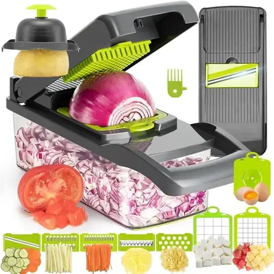 Multipurpose Chopper with Container, 12pcs/set Fruits & Vegetable Cutter, Grater Peeler Chipser, Multifunctional Vegetable Cu...