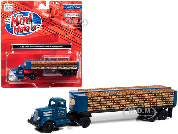 White WC22 Truck Tractor with Bottle Trailer Dark Blue The Peoples Brewing Co. 1/87 (HO) Scale Model by Classic Metal Works
