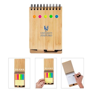 75 Custom Ridgecrest 3-in-1 Bamboo Jotter w/Pen - Sticky Notes & ...