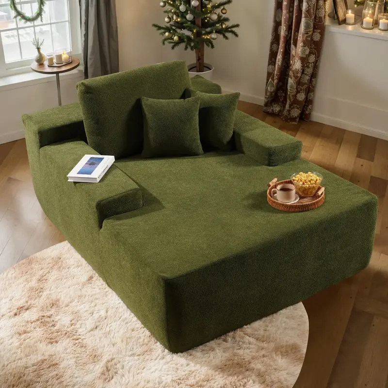 CAODOC Boneless Chaise Lounge Upholstered Sofa Bed Couches with Throw Pillows, 48.42\