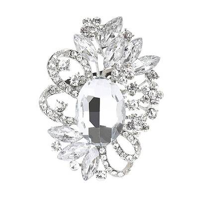 Flower with Oval Platinum Alloy Rhinestone Brooches for Backpack Clothes